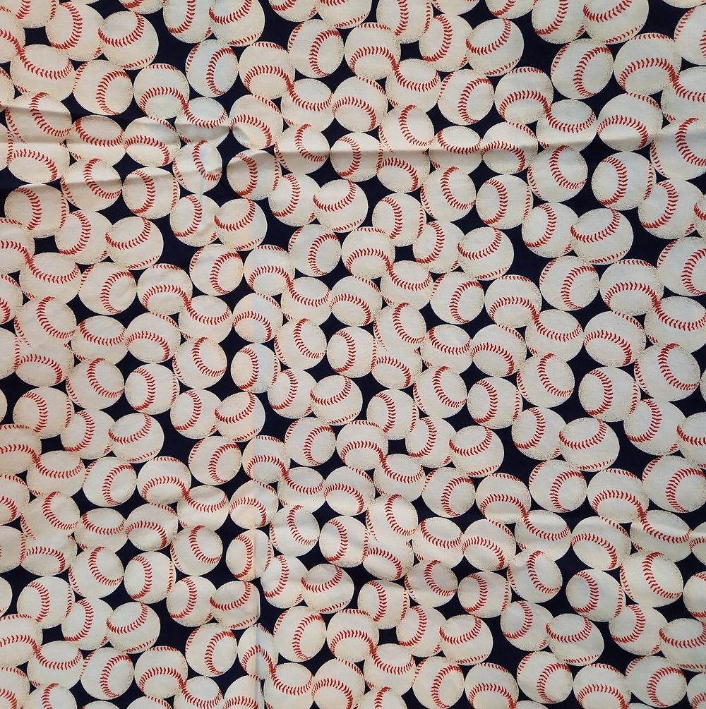 Cotton Baseball Print Fabric 1 Yard - Navy, White & Red